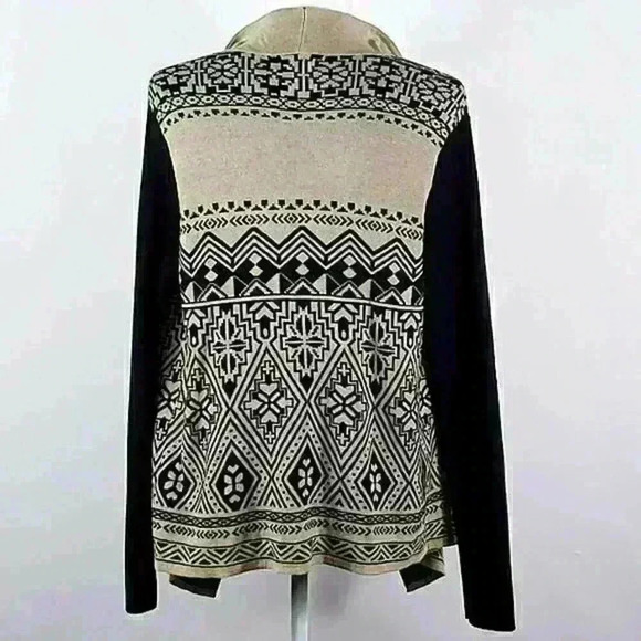 Lucky Brand Waterfall Cardigan Black Tan Aztec Tribal Geometric Abstract Cotton - Picture 7 of 13